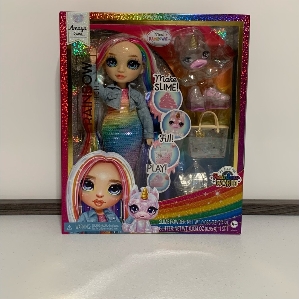 Rainbow High Amaya Raine Fashion Doll with Sparkle Slime Kit & Magical Pet-New